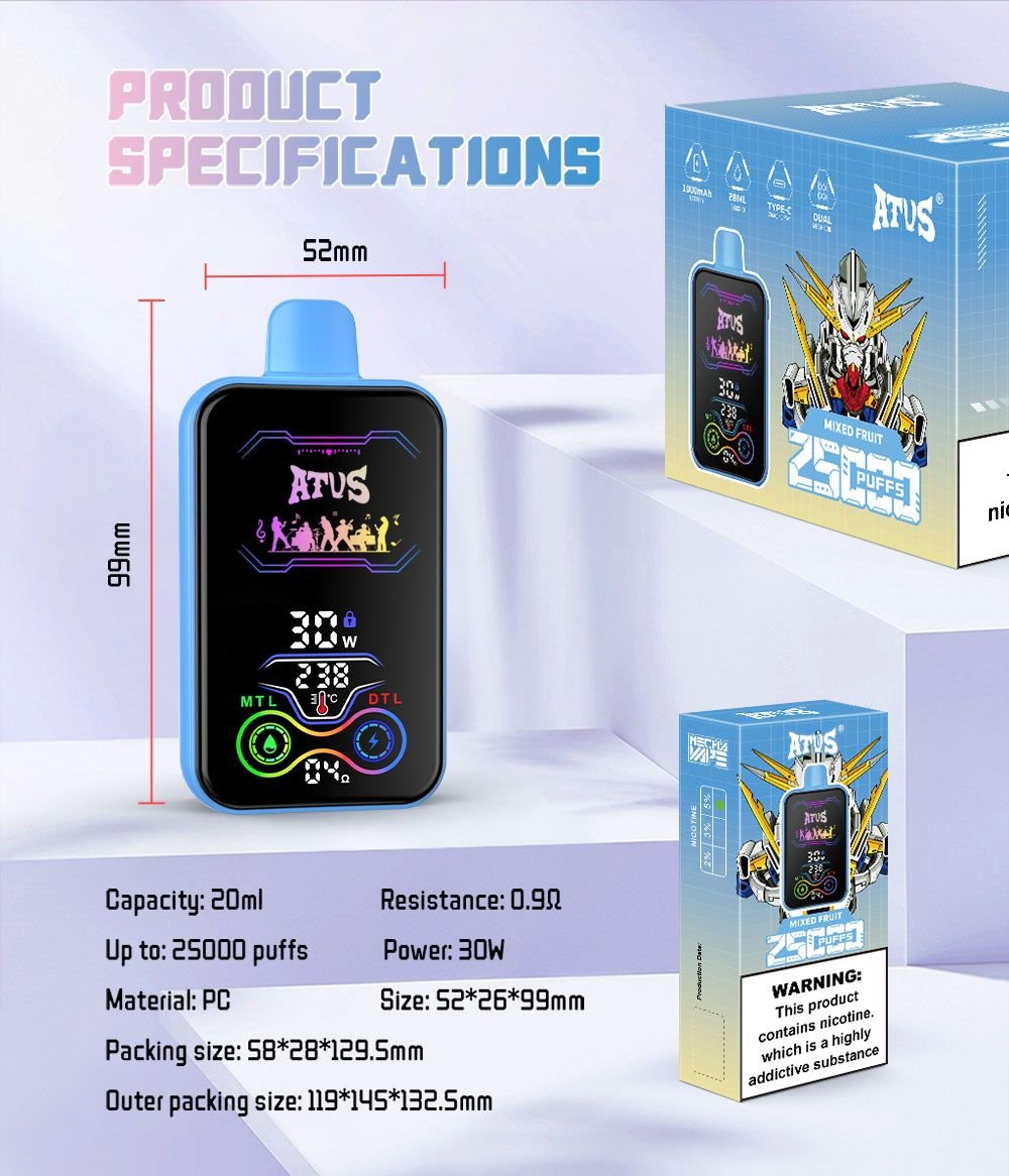 DE022 25000 Puffs Disposable Vape with Full screen rechargeable and adjustable airflow ATVS Vape