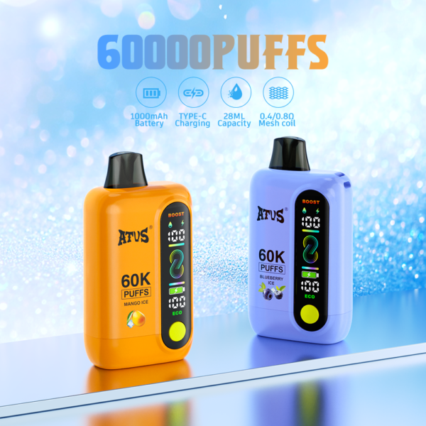 DE026 60000 Puffs Disposable Vape with Full screen rechargeable and adjustable airflow ATVS Vape