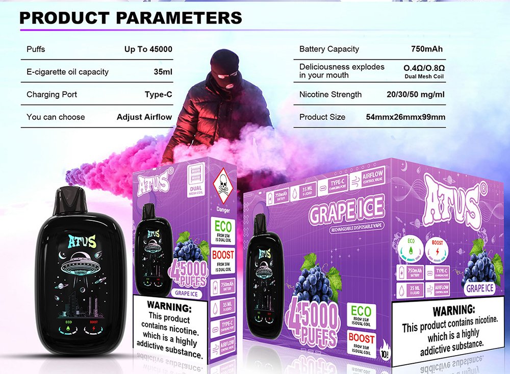 DE027 45000 Puffs Disposable Vape with rechargeable and adjustable airflow ATVS Vape